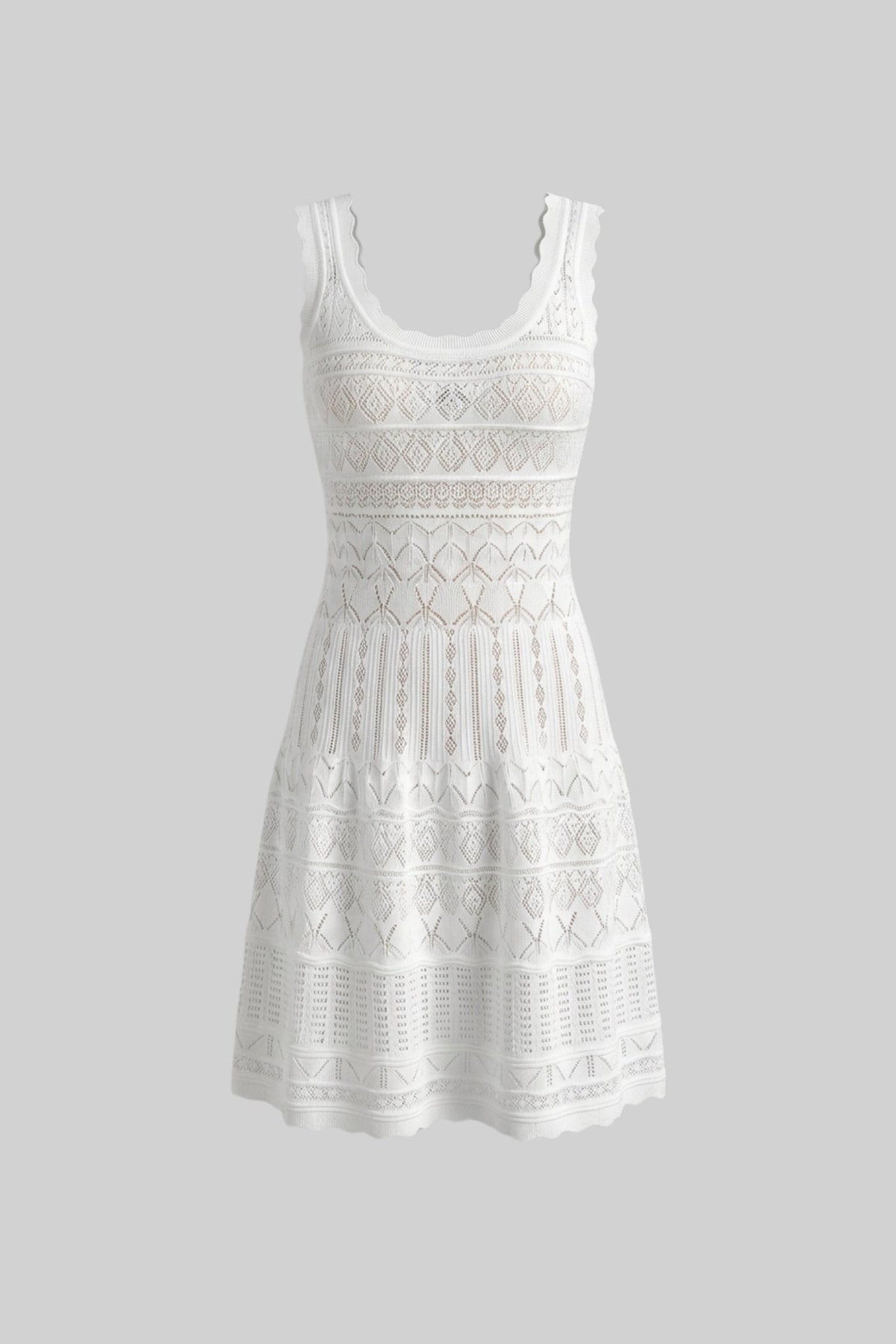 Sleeveless Mini Dress With Scalloped Lace Trim - White