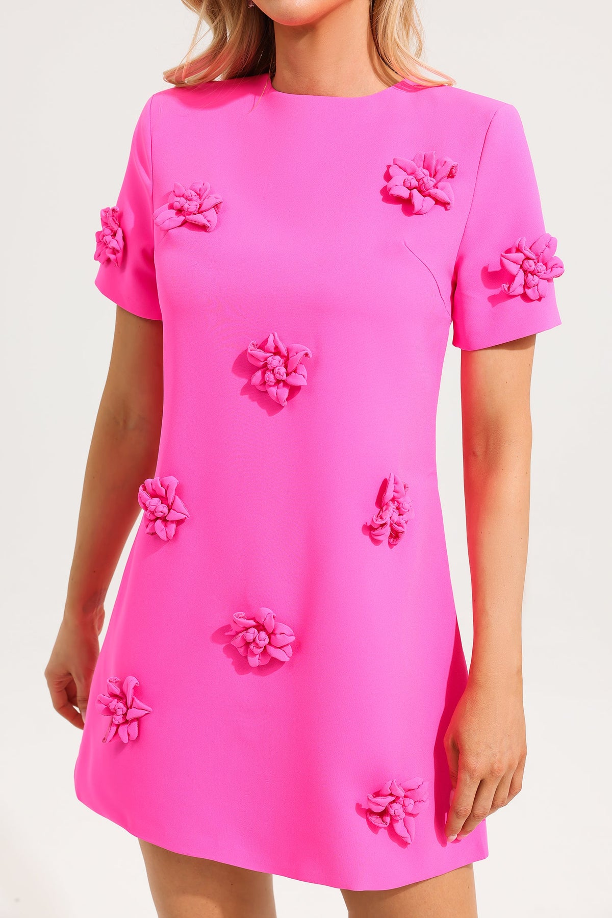 3D FLORAL SHORT SLEEVE MINI DRESS