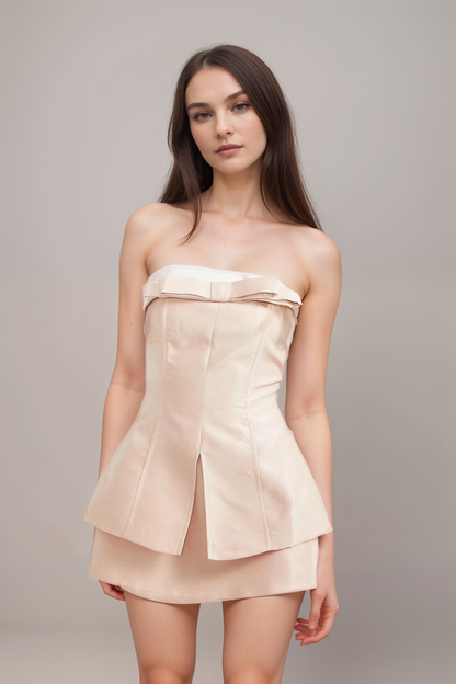 Élodie pink bowknot top & skirt matching set