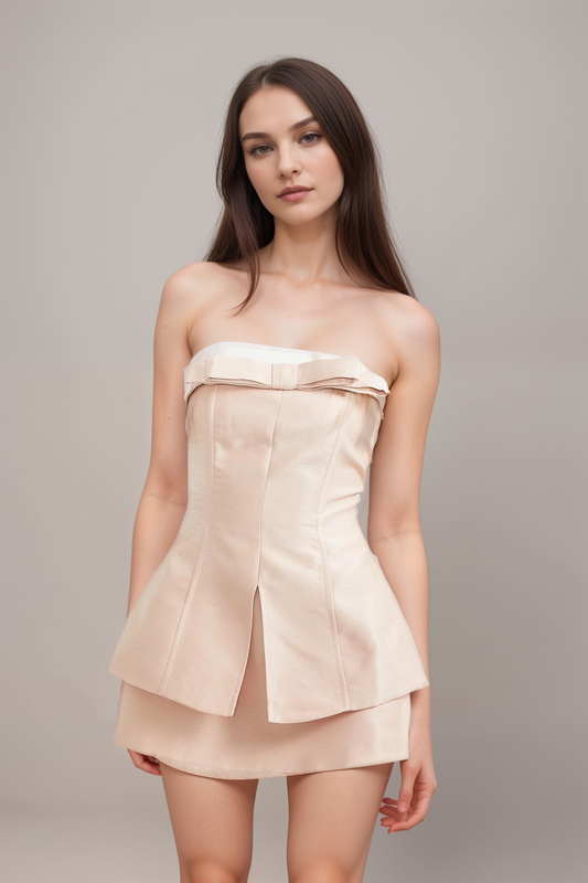 Élodie pink bowknot top & skirt matching set