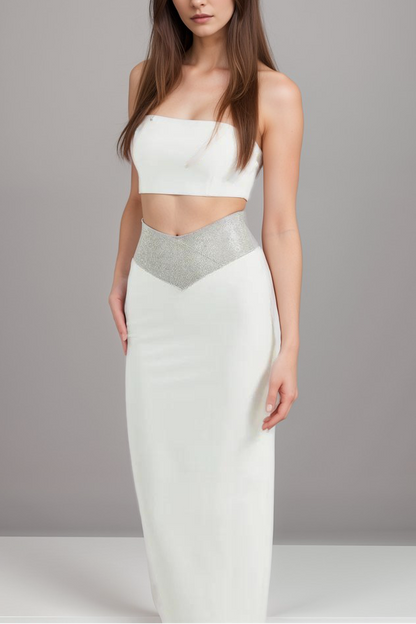 Thérèse crystal-strap top & skirt matching set