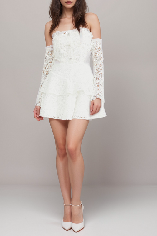 Cyrielle corded lace tiered mini dress