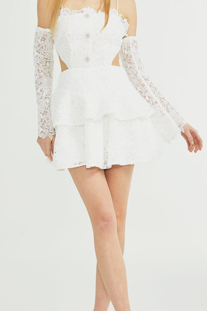 Cyrielle corded lace tiered mini dress
