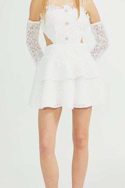 Cyrielle corded lace tiered mini dress