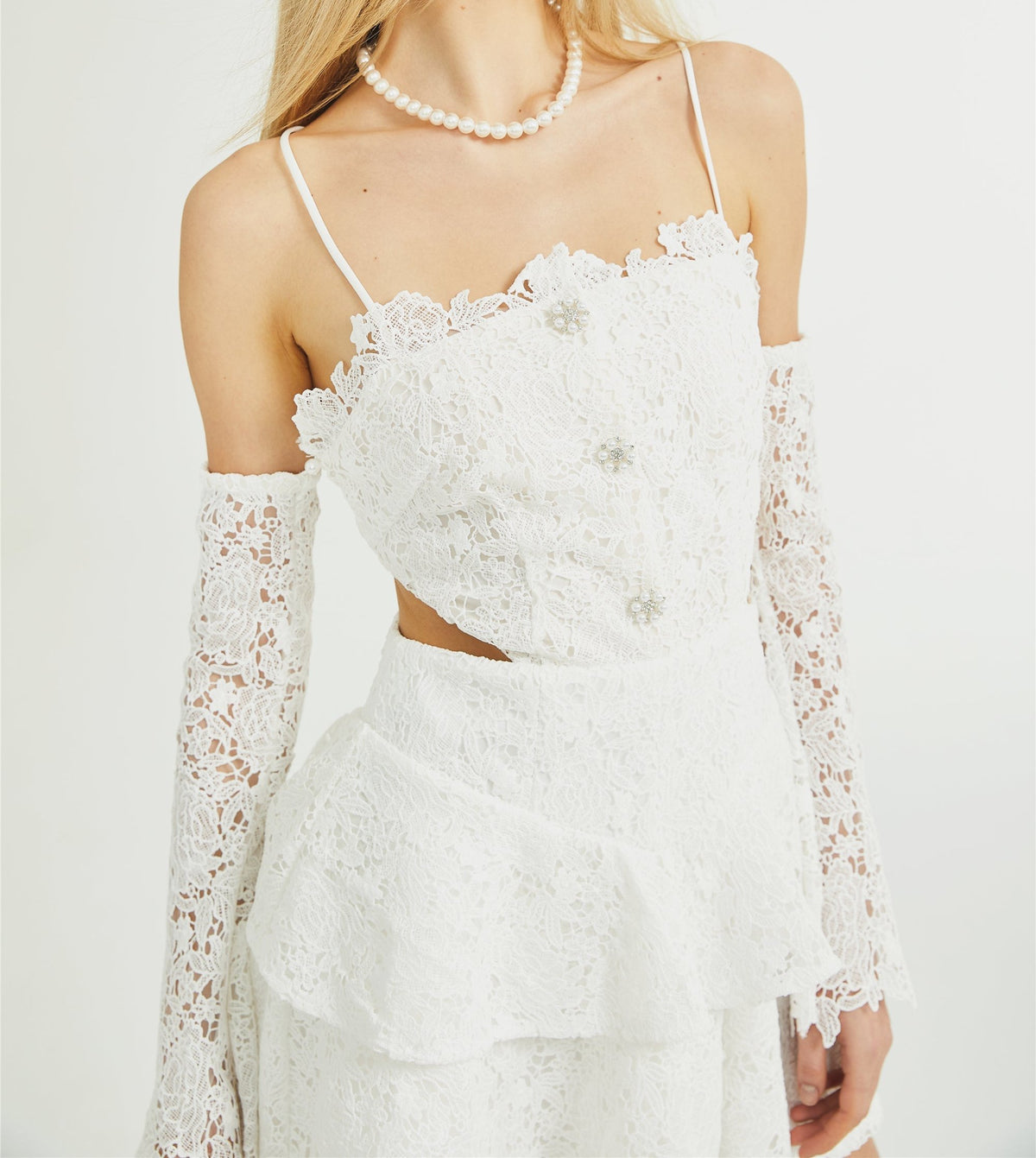Cyrielle corded lace tiered mini dress