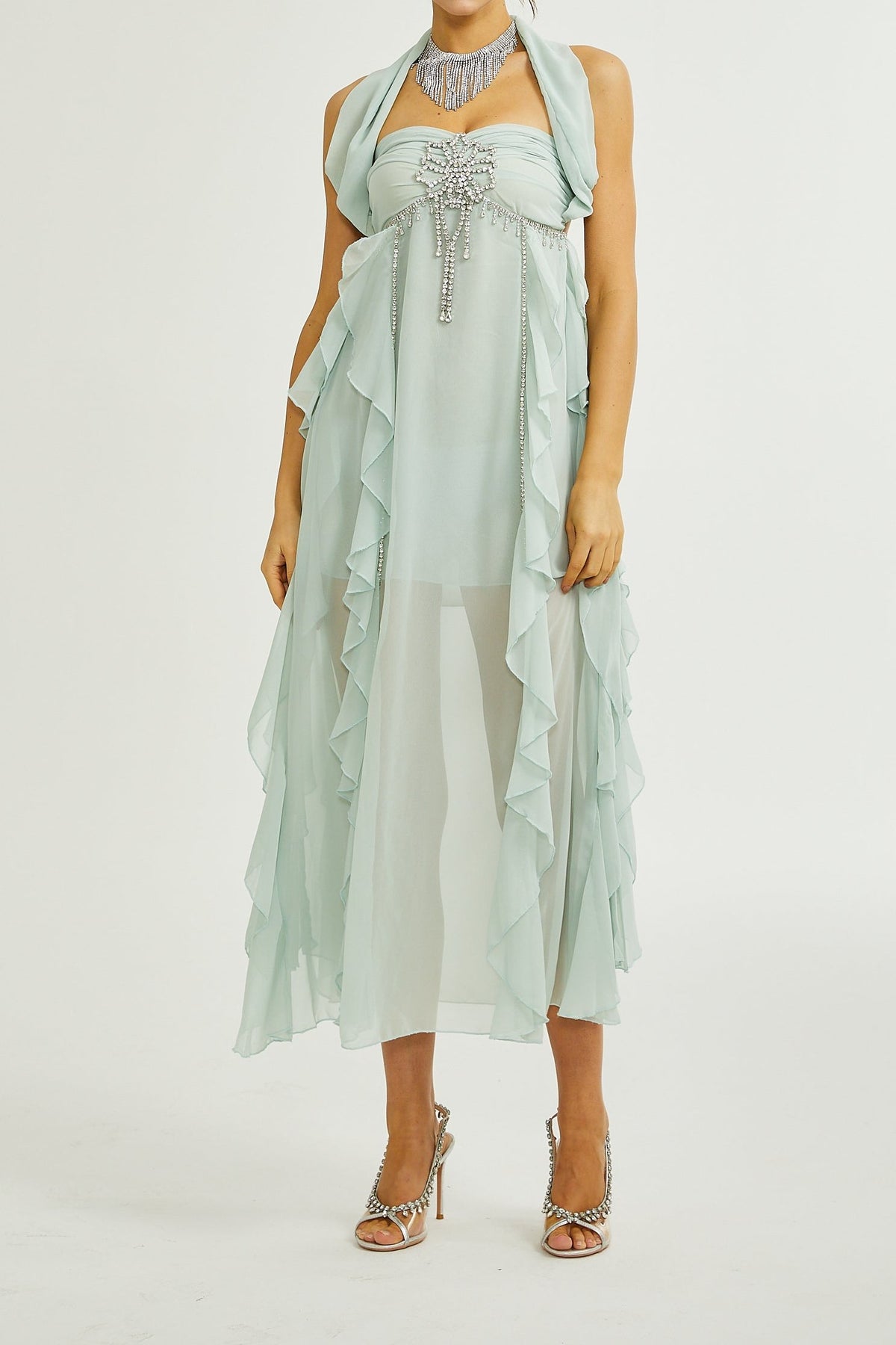 Salilah embellished ruffled dress