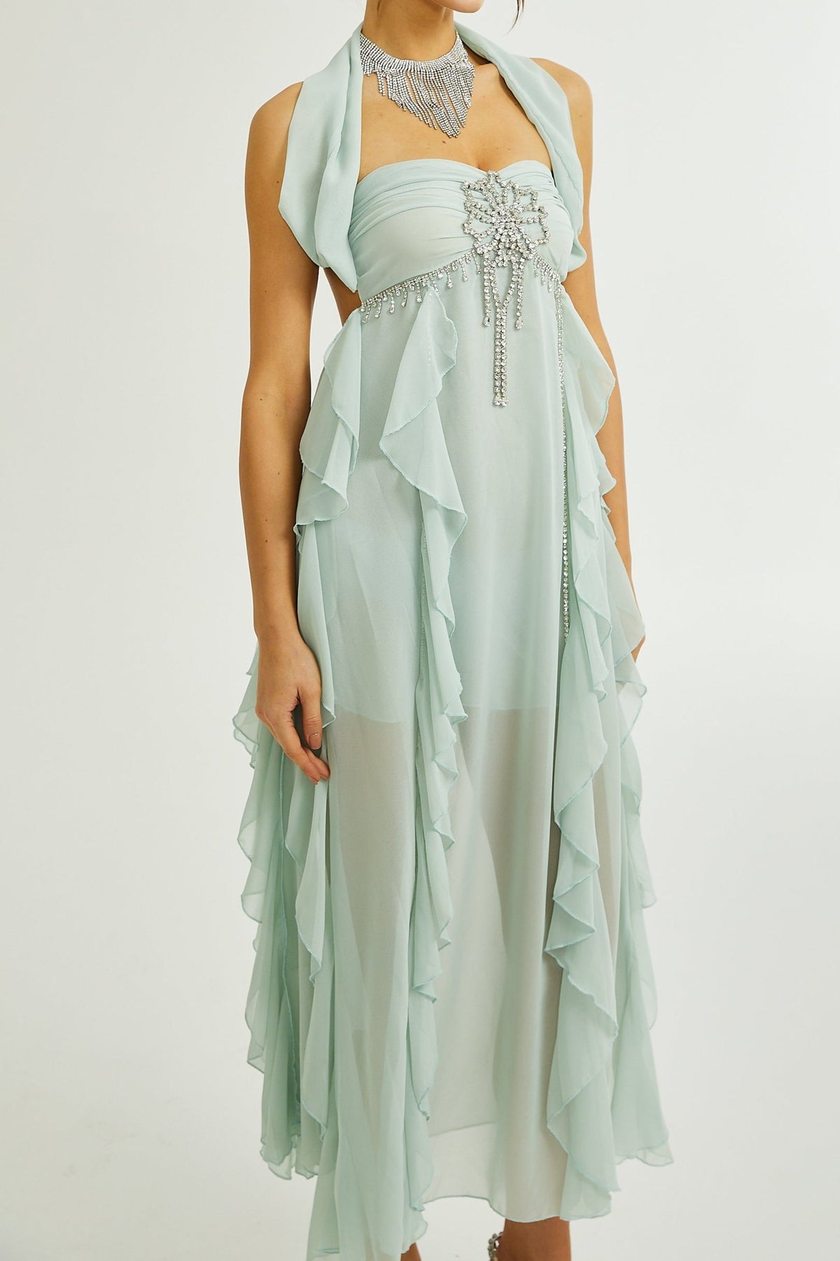 Salilah embellished ruffled dress