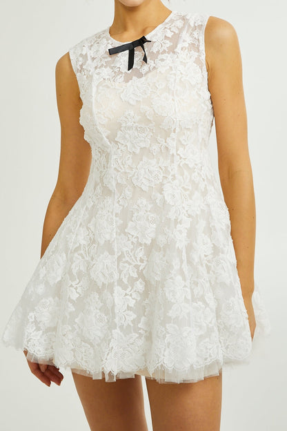 Lanetta guipure lace tulle-skirt dress