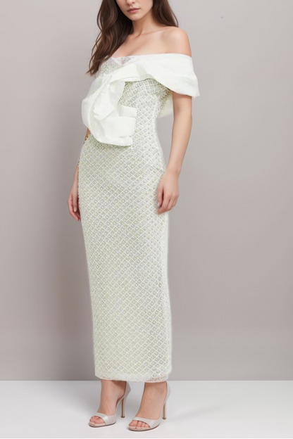 Maura faux-pearl off-shoulder dress