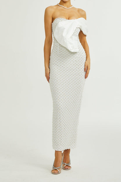 Maura faux-pearl off-shoulder dress