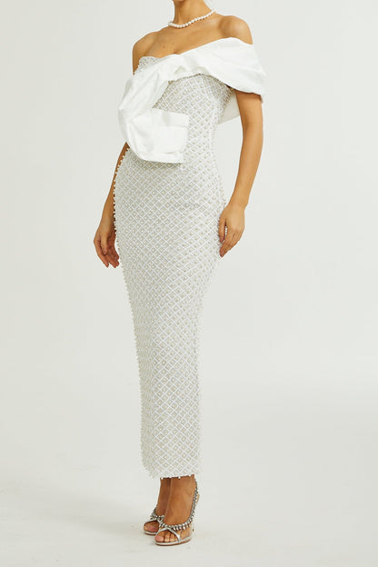 Maura faux-pearl off-shoulder dress