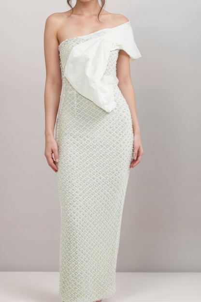 Maura faux-pearl off-shoulder dress