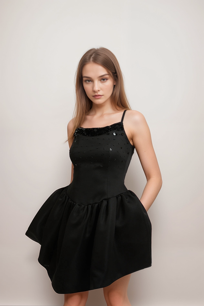 CHARLENE EMBELLISHED ASYMMETRIC DRESS