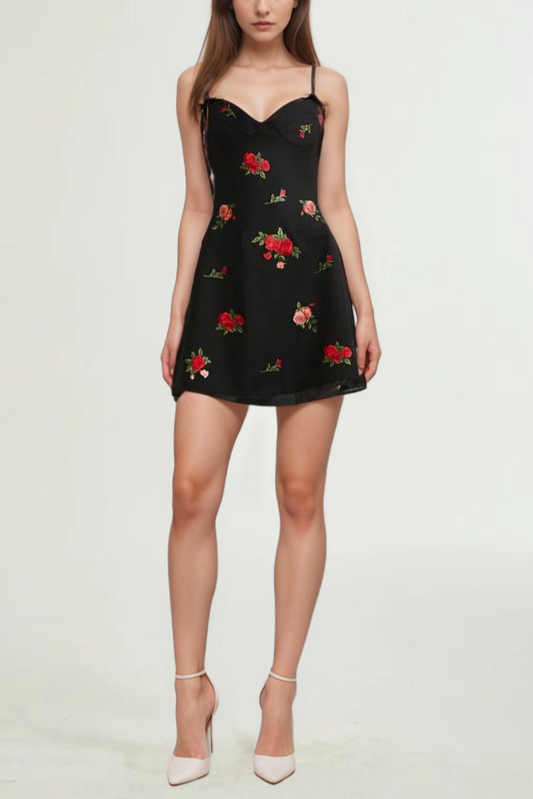 Jovanna floral-embroidery mini dress