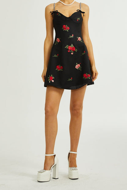 Jovanna floral-embroidery mini dress