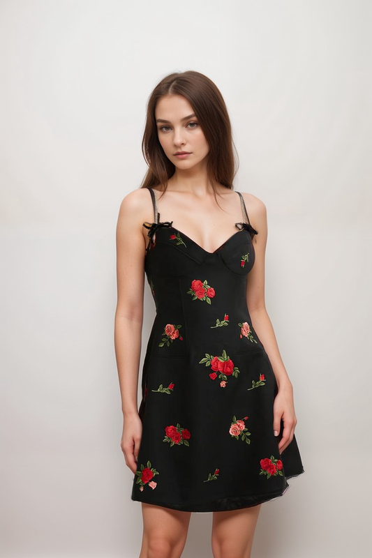 Jovanna floral-embroidery mini dress
