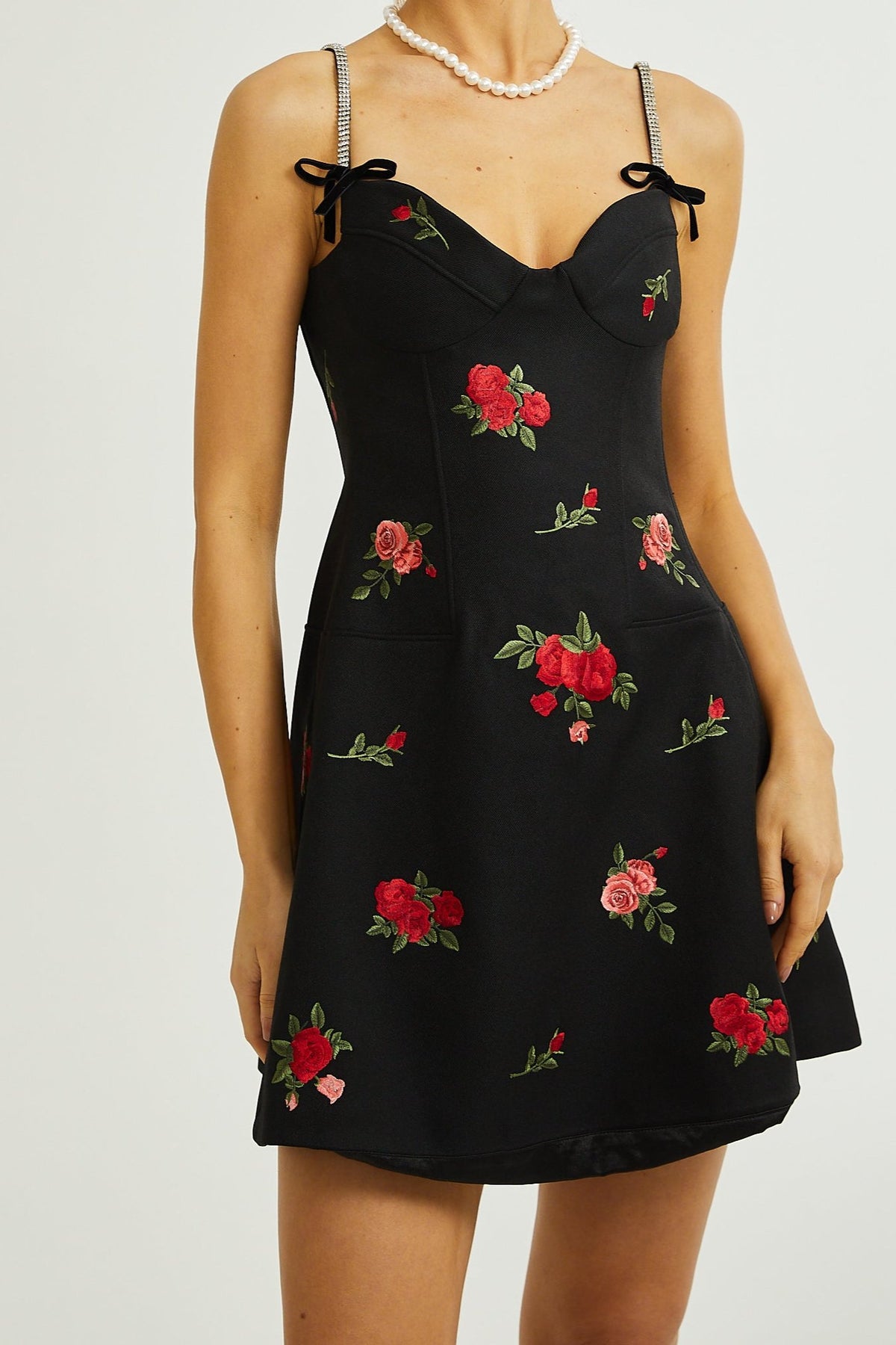 Jovanna floral-embroidery mini dress