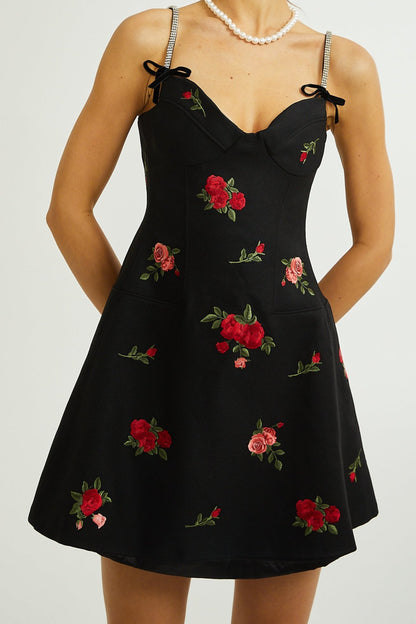 Jovanna floral-embroidery mini dress