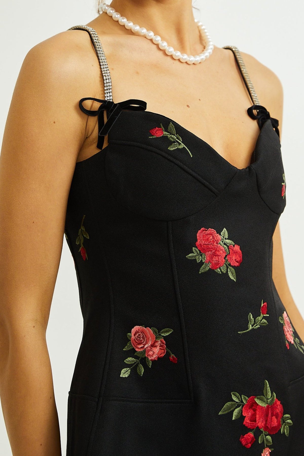 Jovanna floral-embroidery mini dress