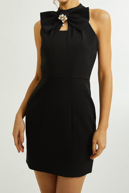 Lanetta bow-detail sleeveless mini dress