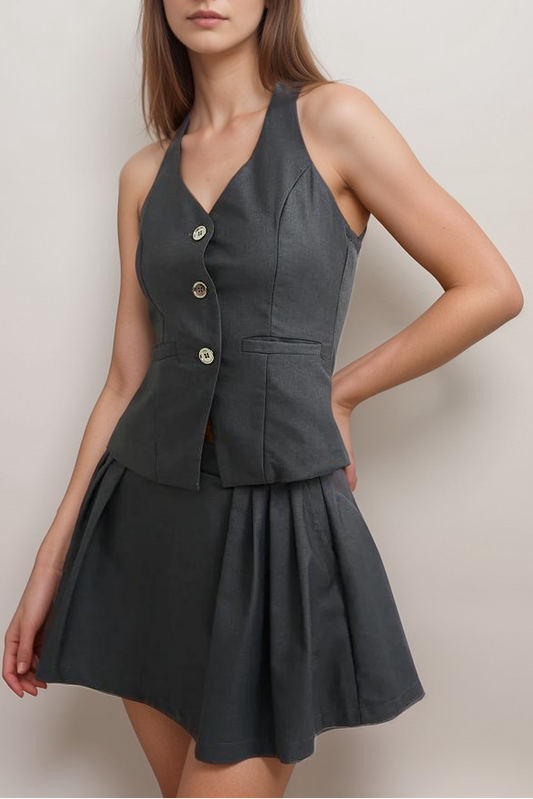 Bonita bow-detail top & skirt matching set