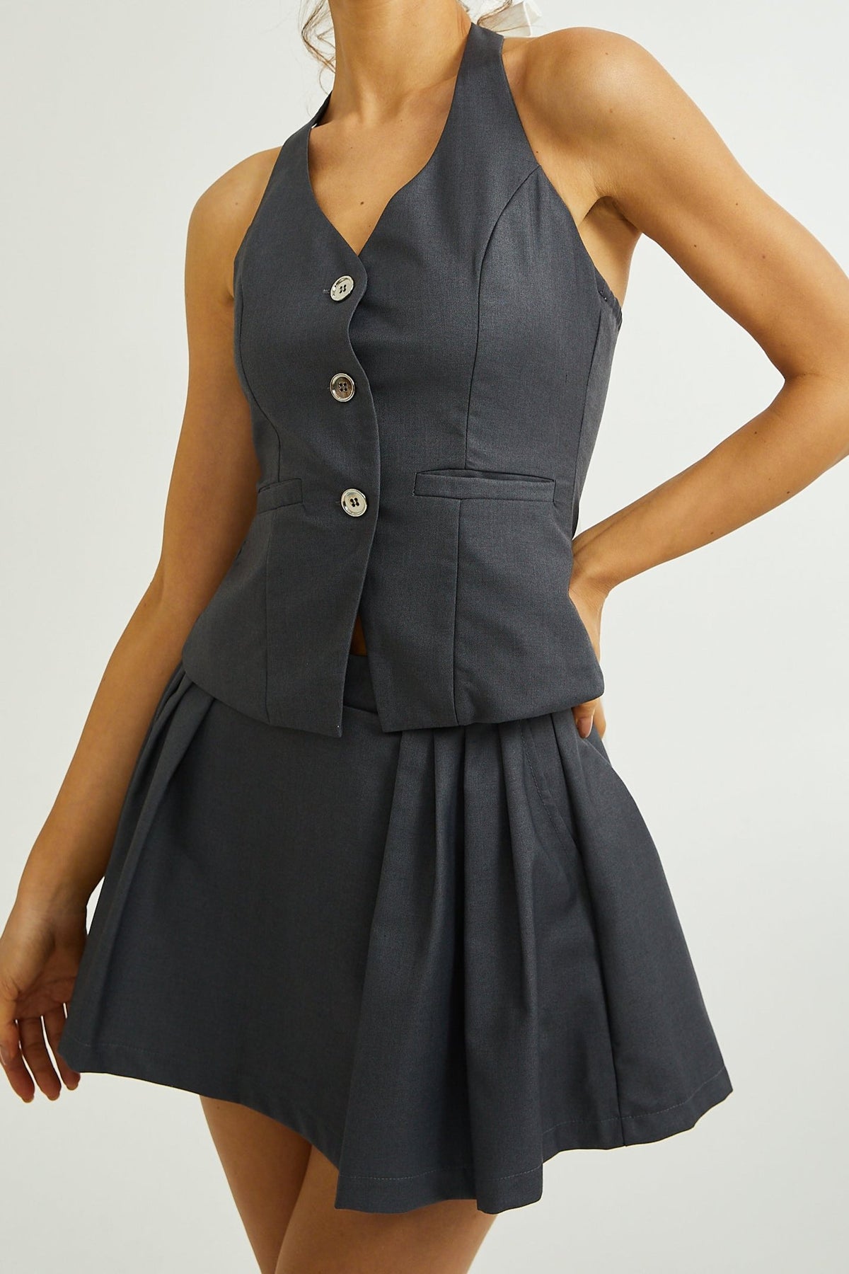 Bonita bow-detail top & skirt matching set