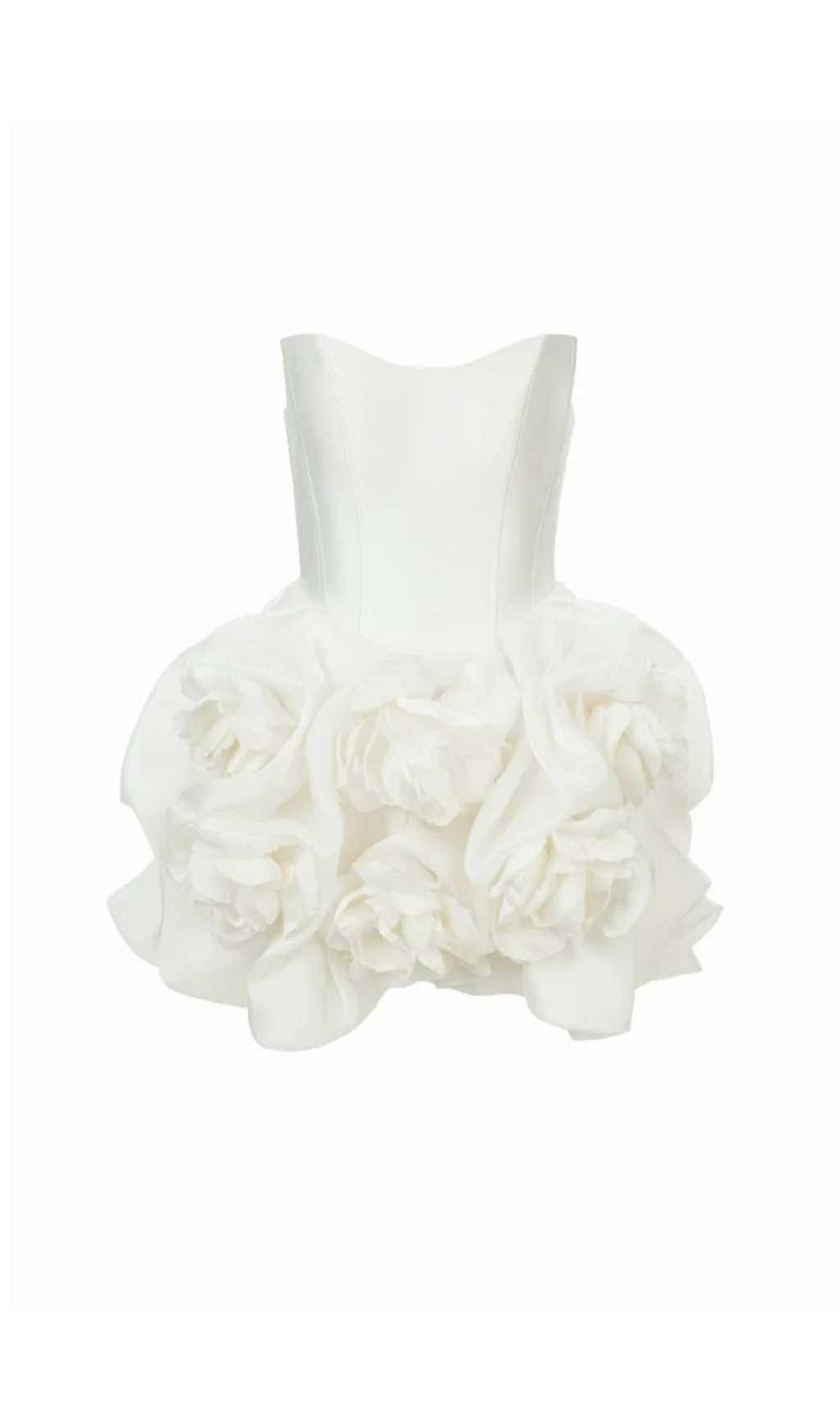 FLORAL-APPLIQUÉ STRAPLESS MINI DRESS IN WHITE