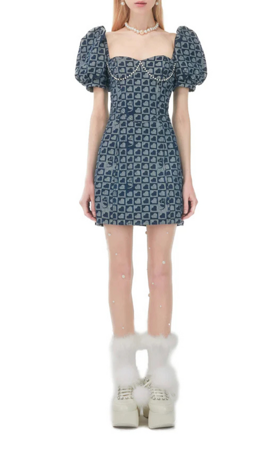 PRINCESS PEARL DENIM MINI DRESS
