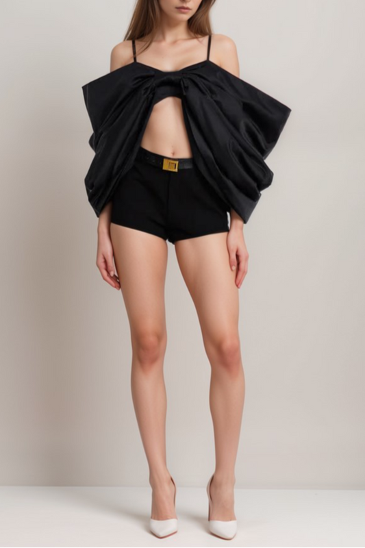 Solène black bowknot scoop-back top