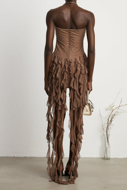 Rivi semi-sheer ribbon-design mini dress