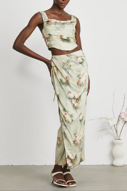 Viviane floral-print top & skirt matching set