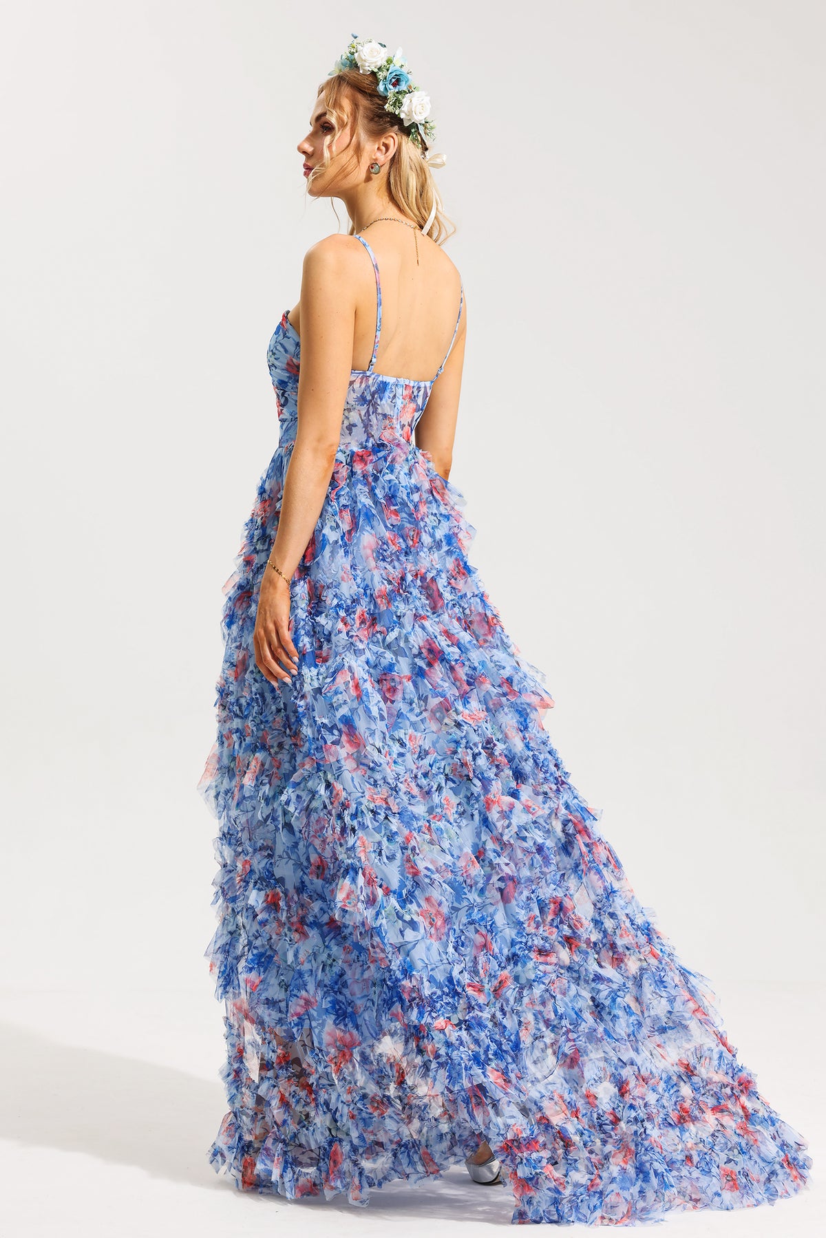 3D Floral Halter Neck Frill Maxi Dress - product view 2