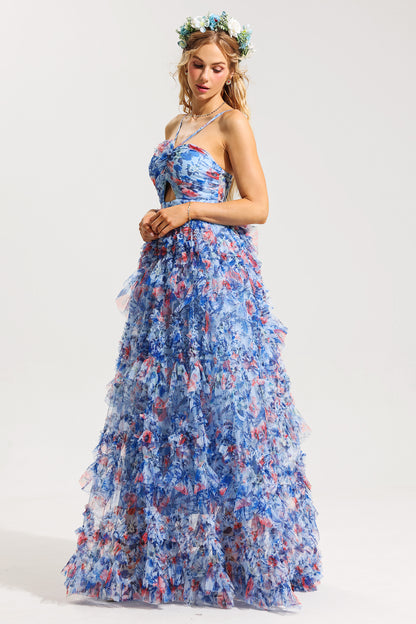 3D Floral Halter Neck Frill Maxi Dress - product view 4