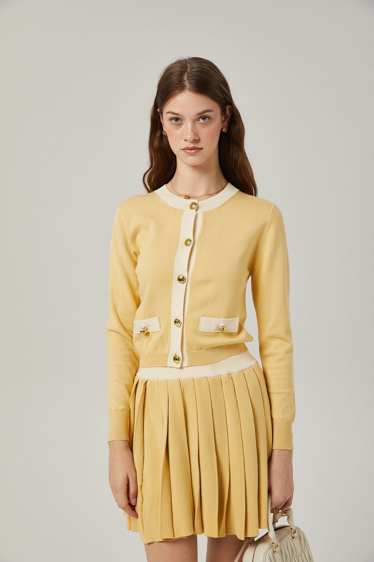 Clémence wool cardigan & skirt matching set