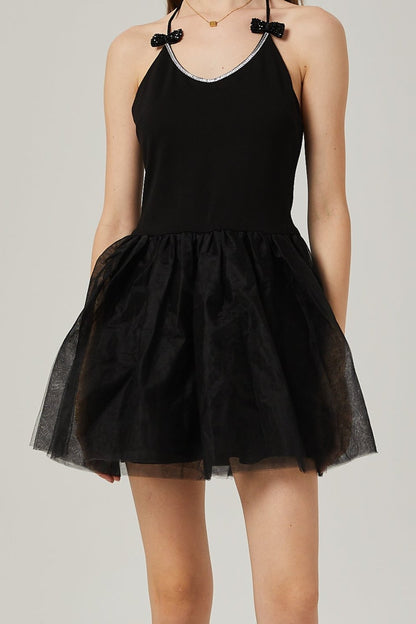 Juliette tulle bow-embellished mini dress