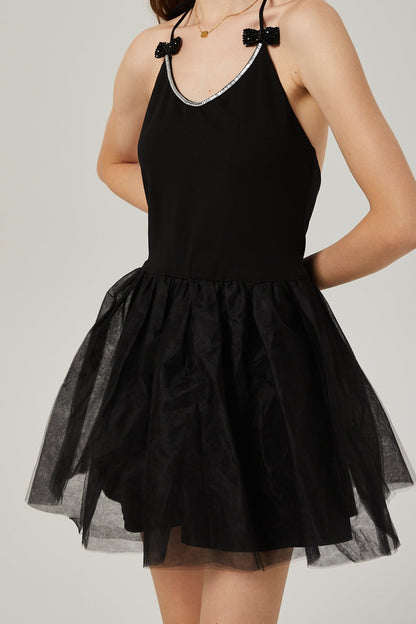 Juliette tulle bow-embellished mini dress