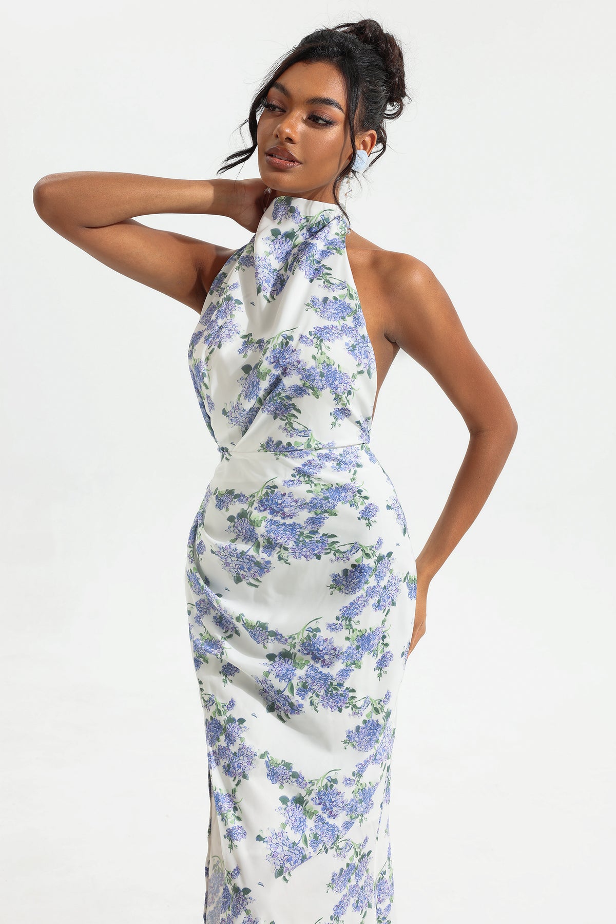 Floral Halter Neck Split Maxi Dress