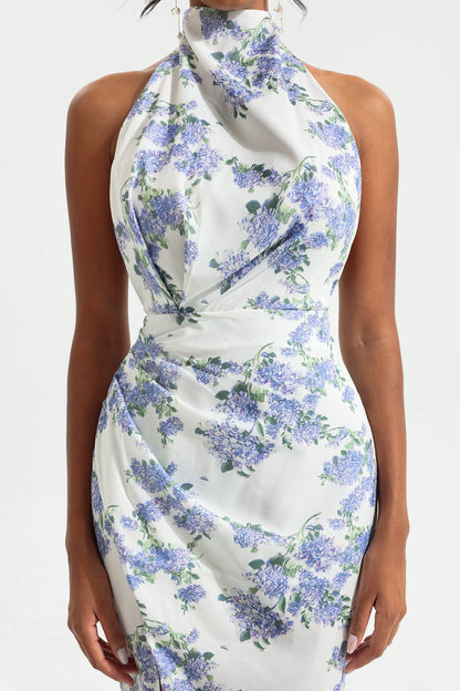 Floral Halter Neck Split Maxi Dress
