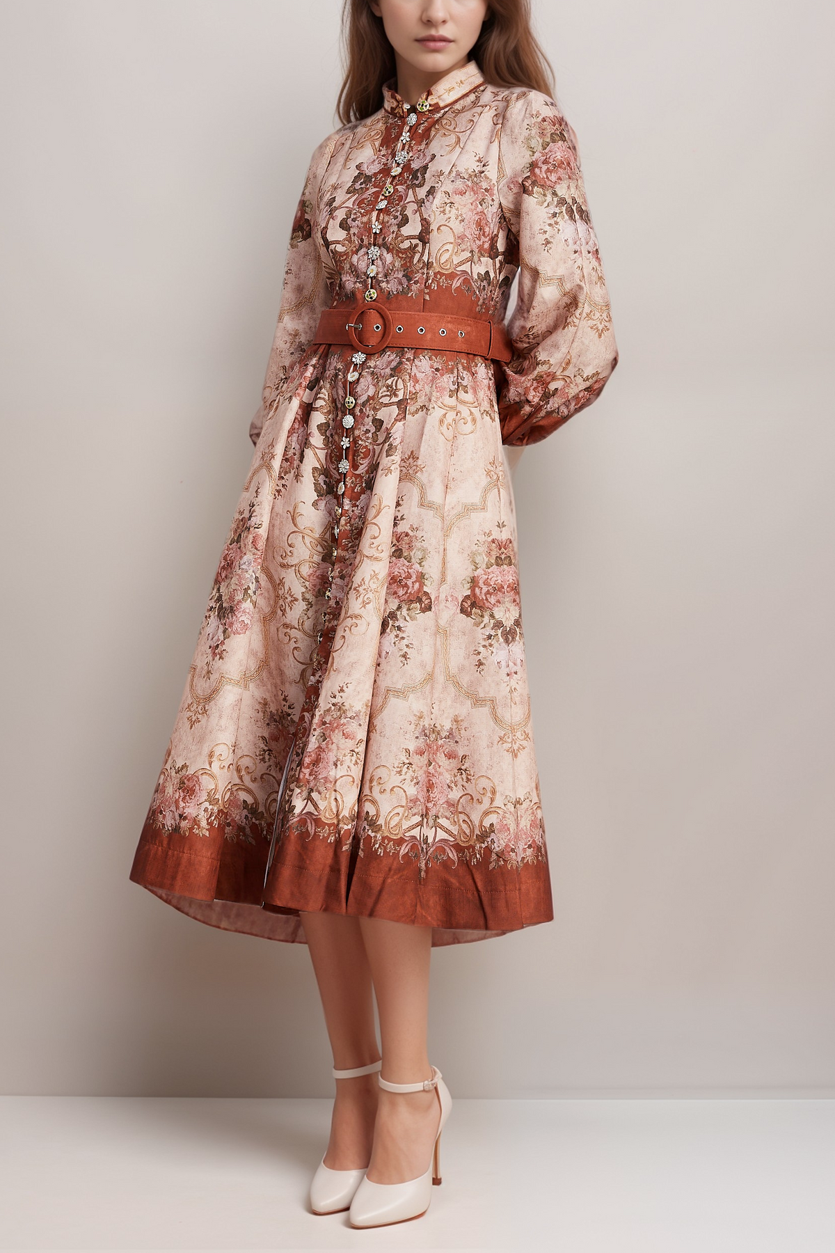 Pénélope crystal-button floral-print midi dress