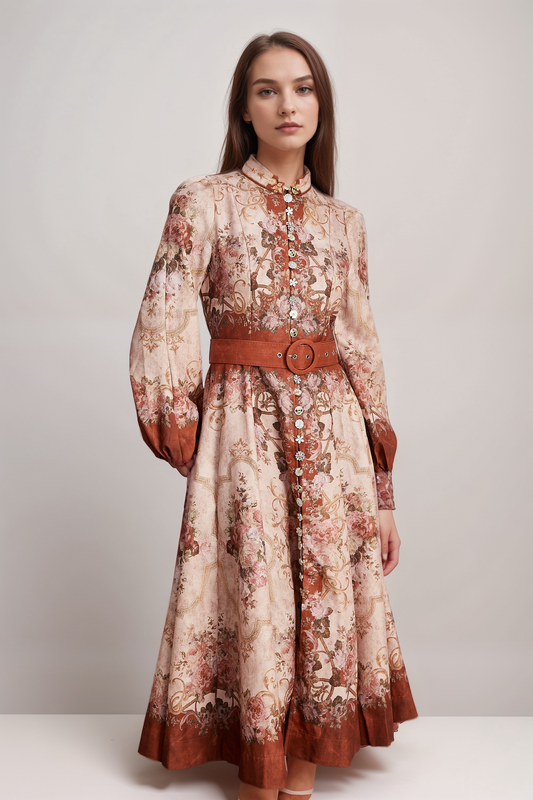 Pénélope crystal-button floral-print midi dress