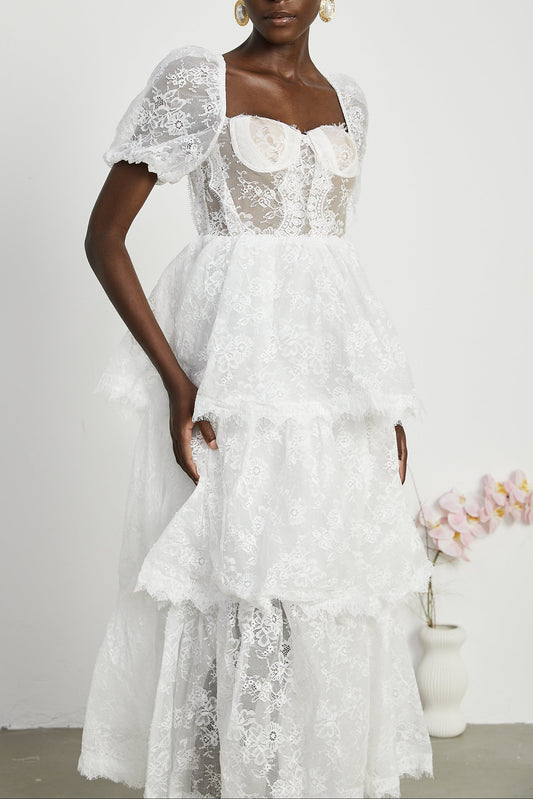 Mélisande layered lace-trim midi dress