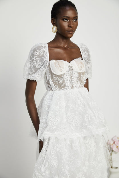 Mélisande layered lace-trim midi dress