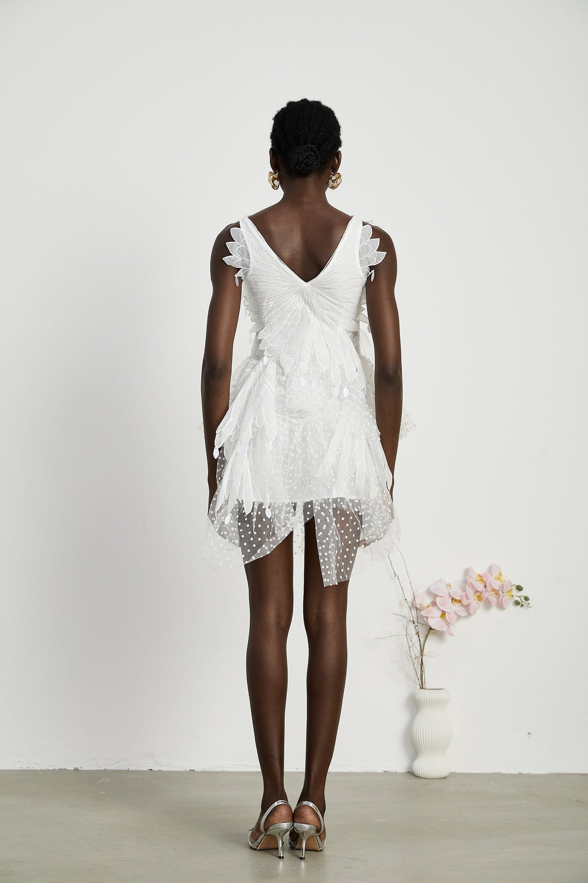 Françoise feather-embellished pleated mini dress