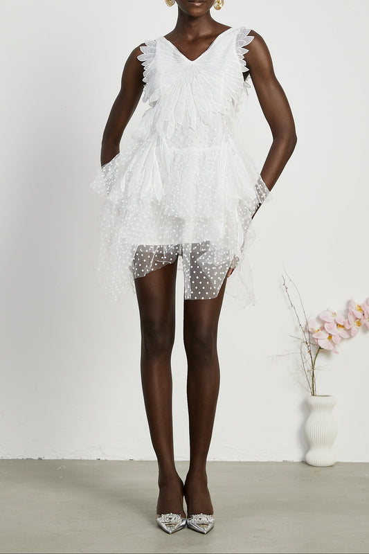 Françoise feather-embellished pleated mini dress
