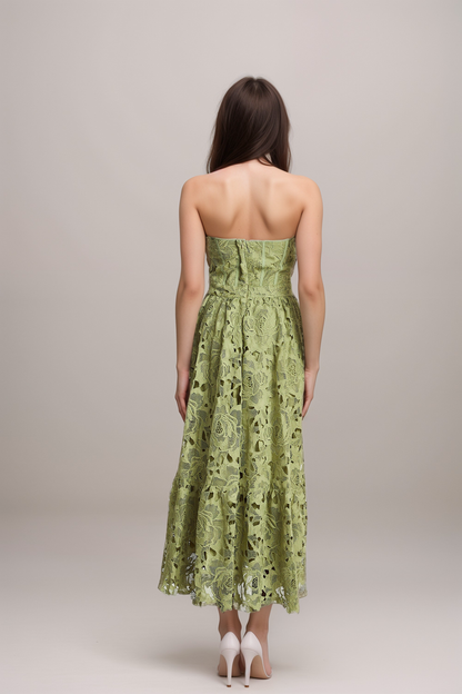 Inès lace floral embroidered cut-out midi dress