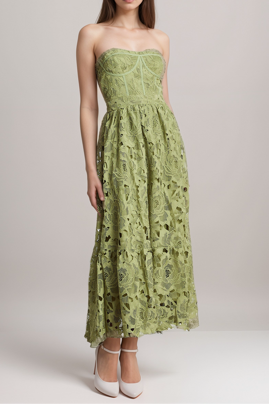Inès lace floral embroidered cut-out midi dress