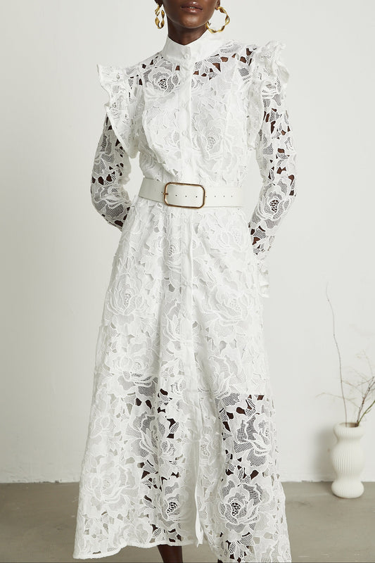 Noémie lace floral-embroidered midi dress in White