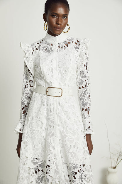 Noémie lace floral-embroidered midi dress in White