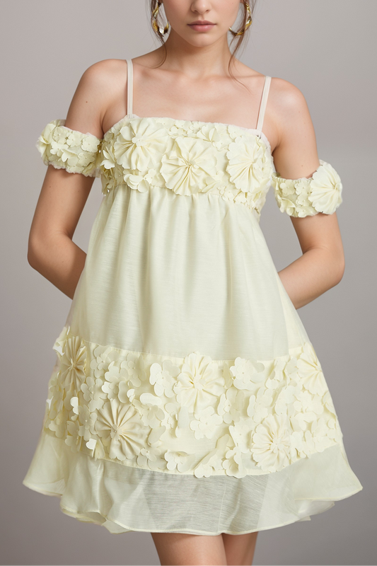 Vivien floral-appliqué off-shoulder mini dress