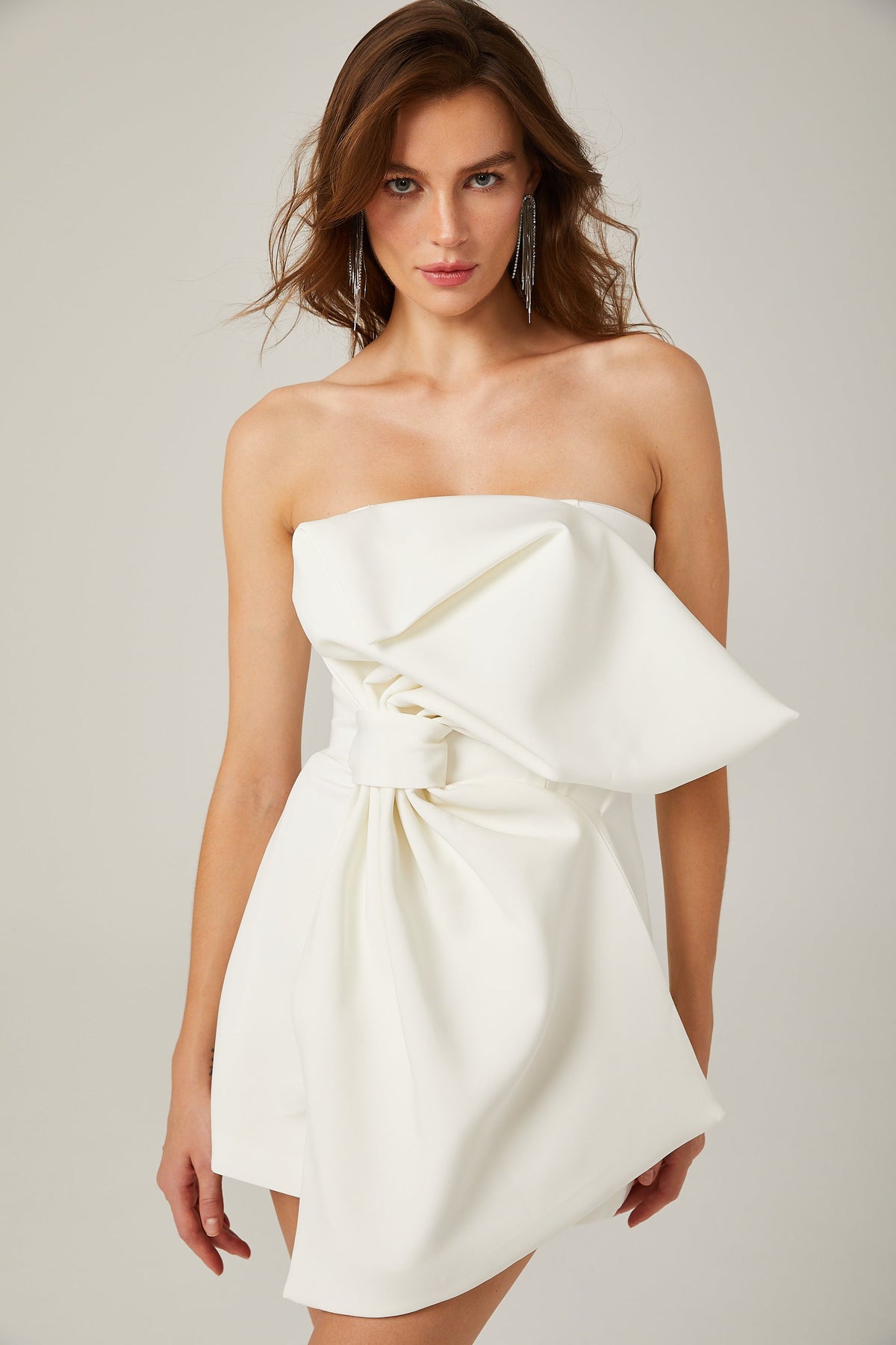 Charla oversize-bow asymmetric mini dress